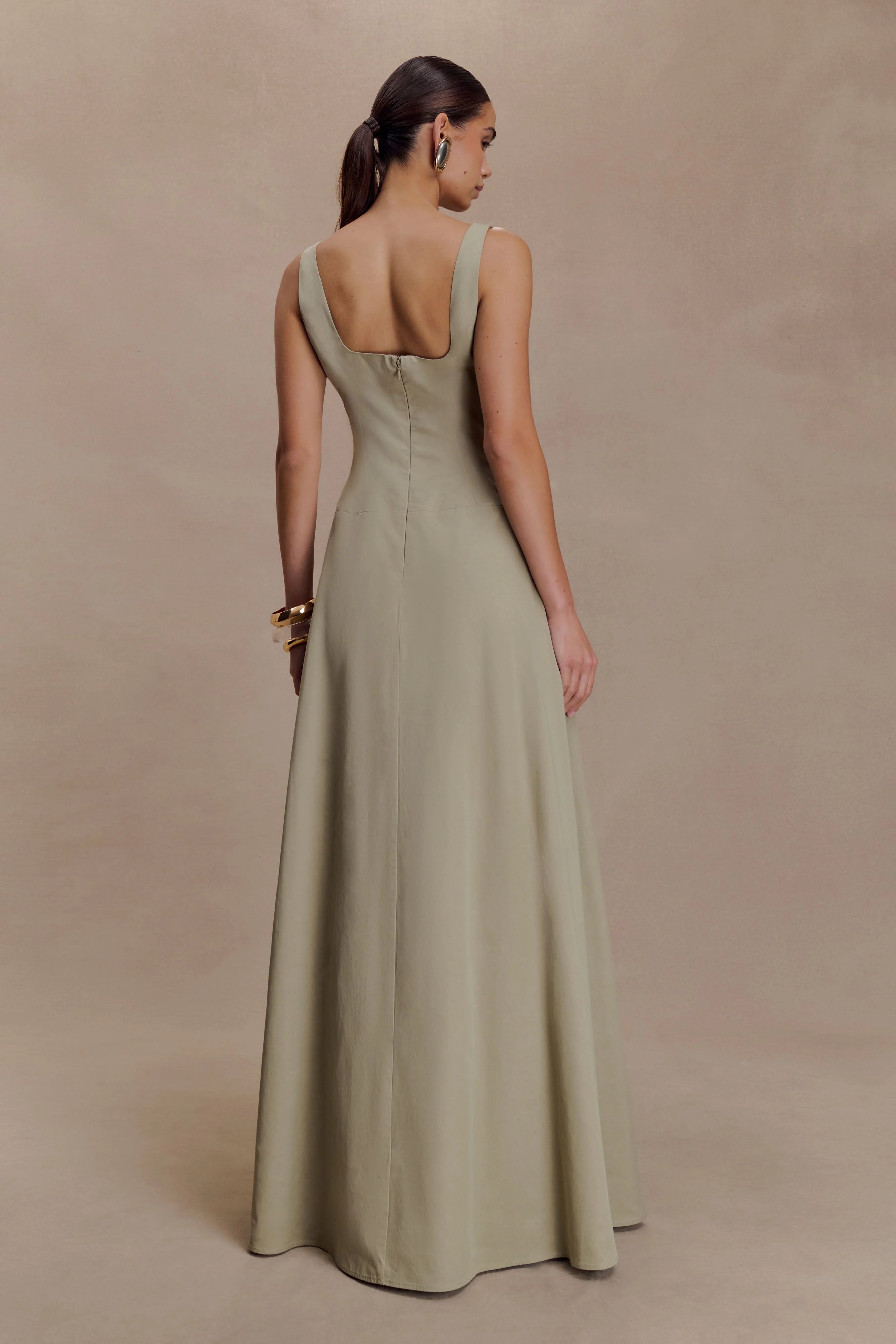 Salma Drop Waist Cotton Maxi Dress - Sage