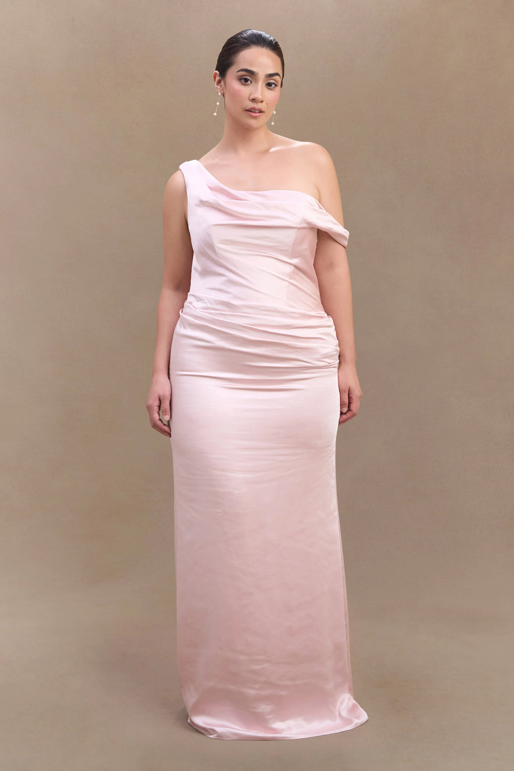 Dalia Off Shoulder Satin Maxi Dress - Soft Pink