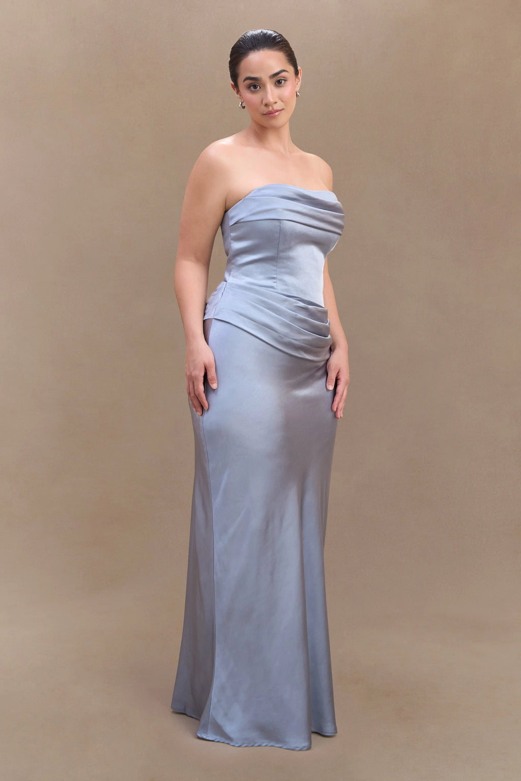 Jasmine Strapless Satin Maxi Dress - Frosted Blue