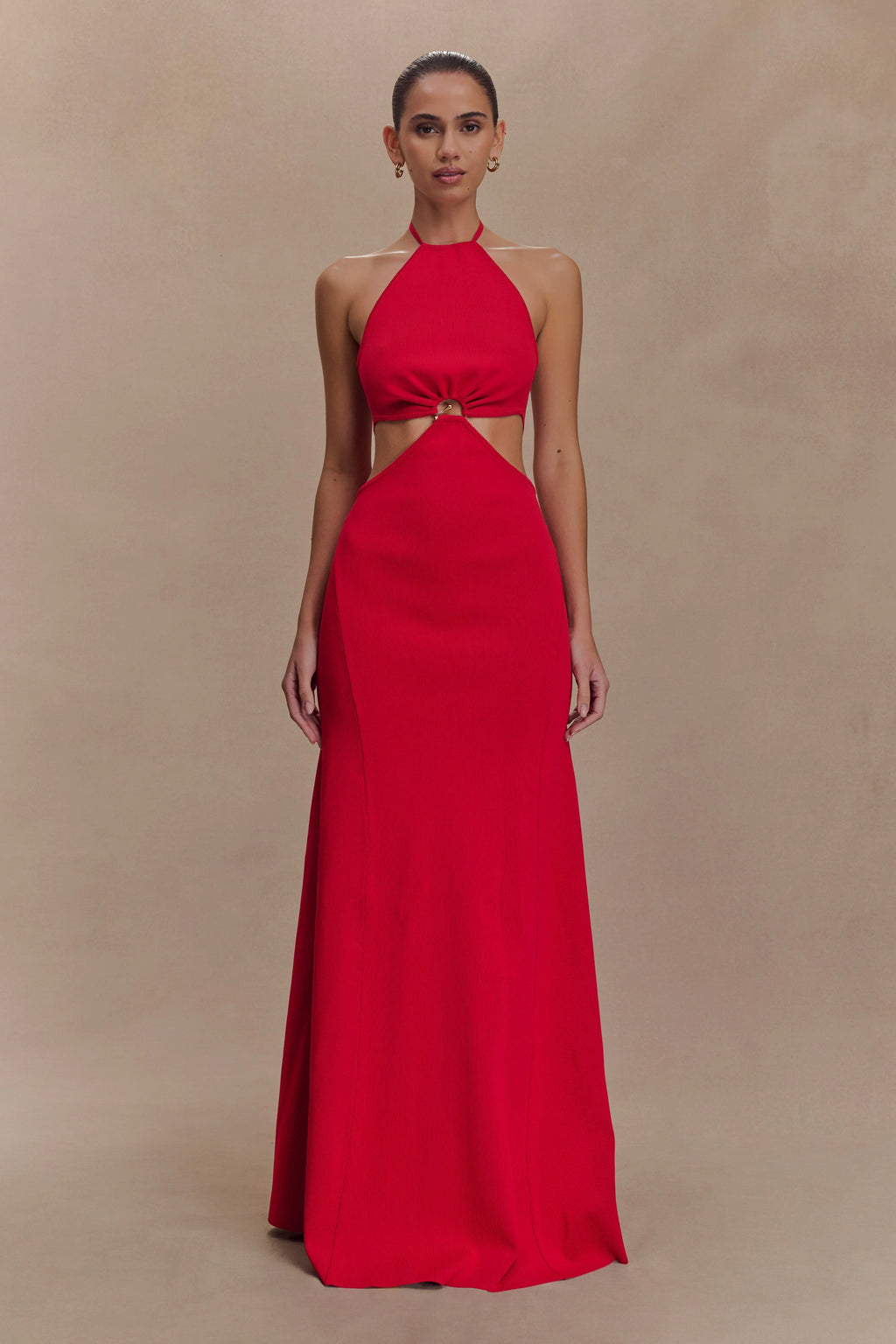 Marlowe Halter Knit Maxi Dress - Red