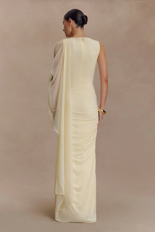 Amandine Ruched Slinky Maxi Dress - Lemon