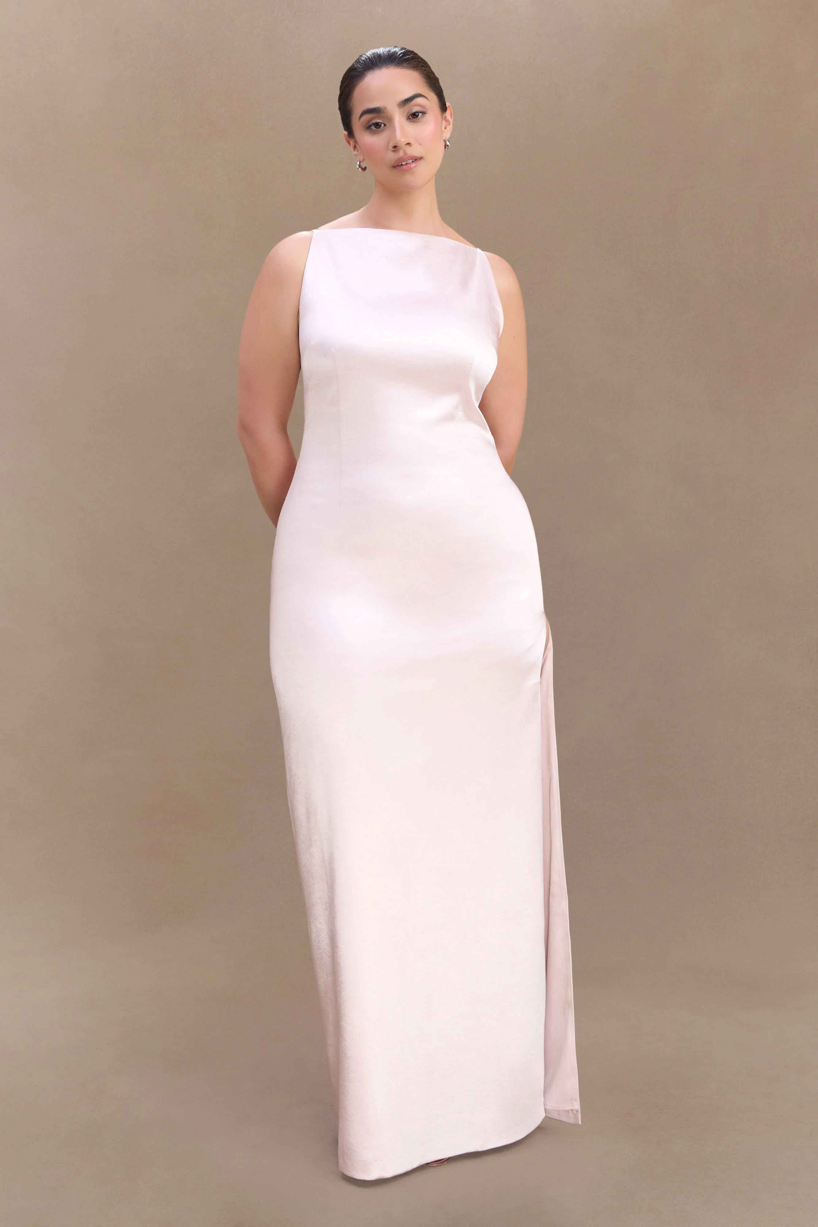 Violet Sleeveless Satin Maxi Dress - Soft Pink