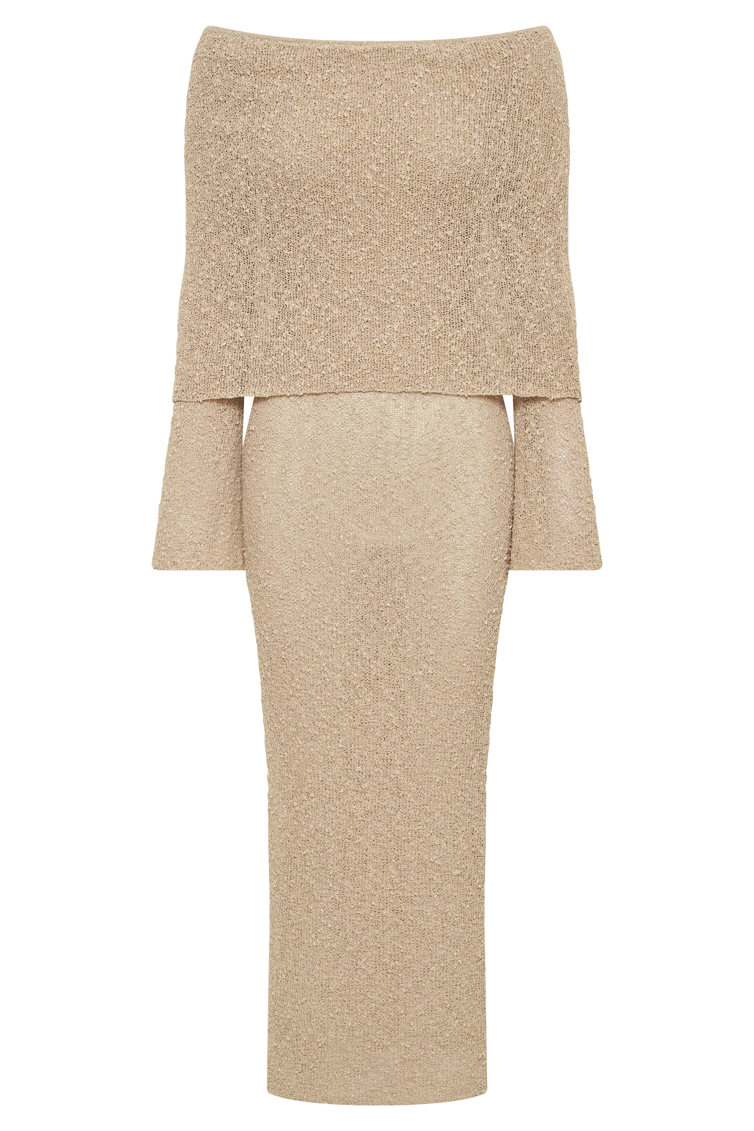 Marisol Off Shoulder Boucle Maxi Dress - Wheat