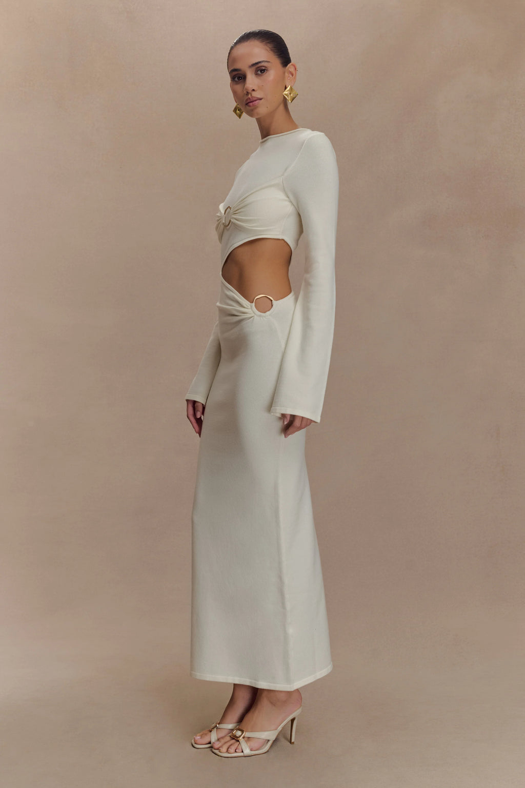Azariah Long Sleeve Knit Midi Dress - Ivory
