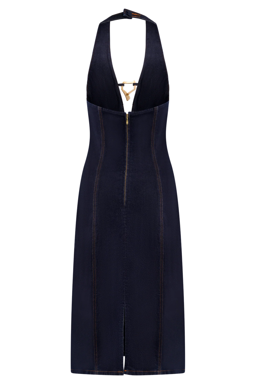 Shauna Denim Halter Midi Dress - Indigo Blue