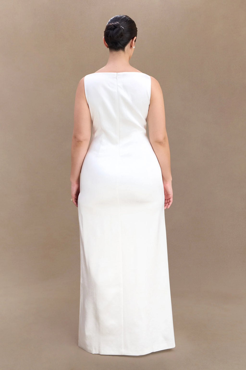 Violet Sleeveless Satin Maxi Dress - White