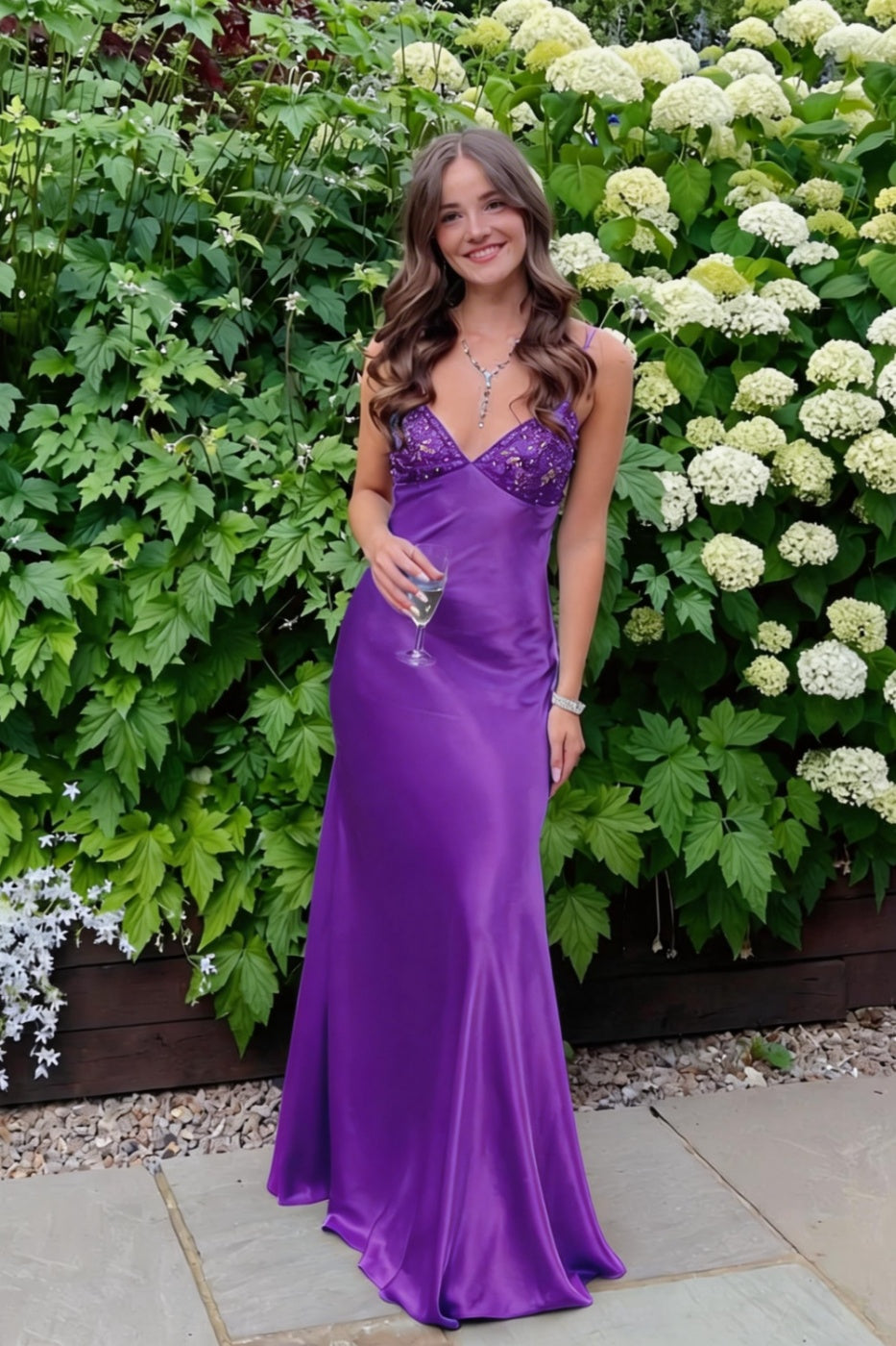 Beaded Blue Soft Satin Sheath Long Dress