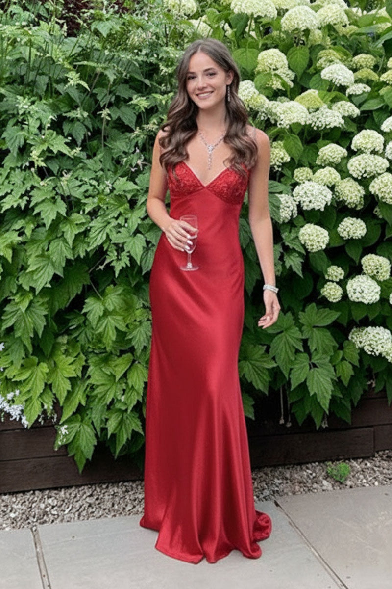 Beaded Blue Soft Satin Sheath Long Dress
