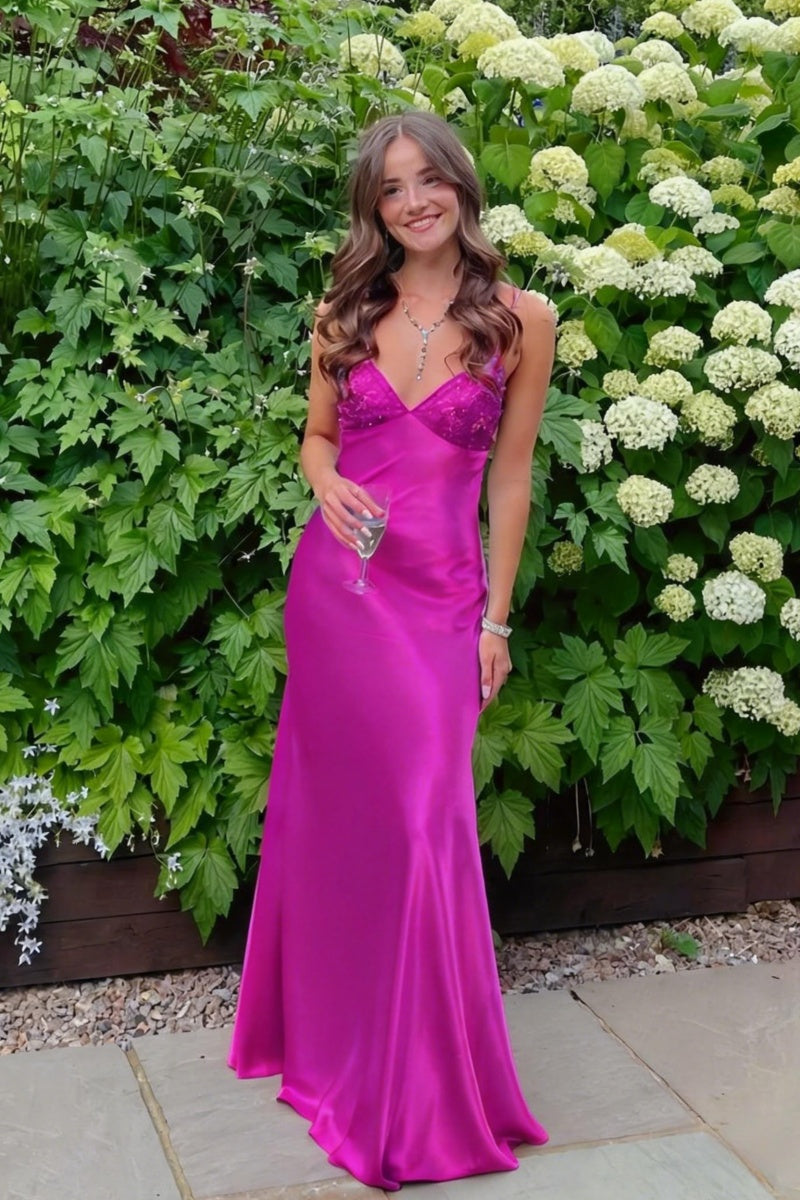 Beaded Blue Soft Satin Sheath Long Dress