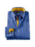 Product Image of Comfort Stretch Non-iron Stripe Dress Shirt With Contrast Trim-Navy/Gold