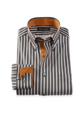 Product Image of Comfort Stretch Non-iron Stripe Dress Shirt With Contrast Trim-Black/Rust