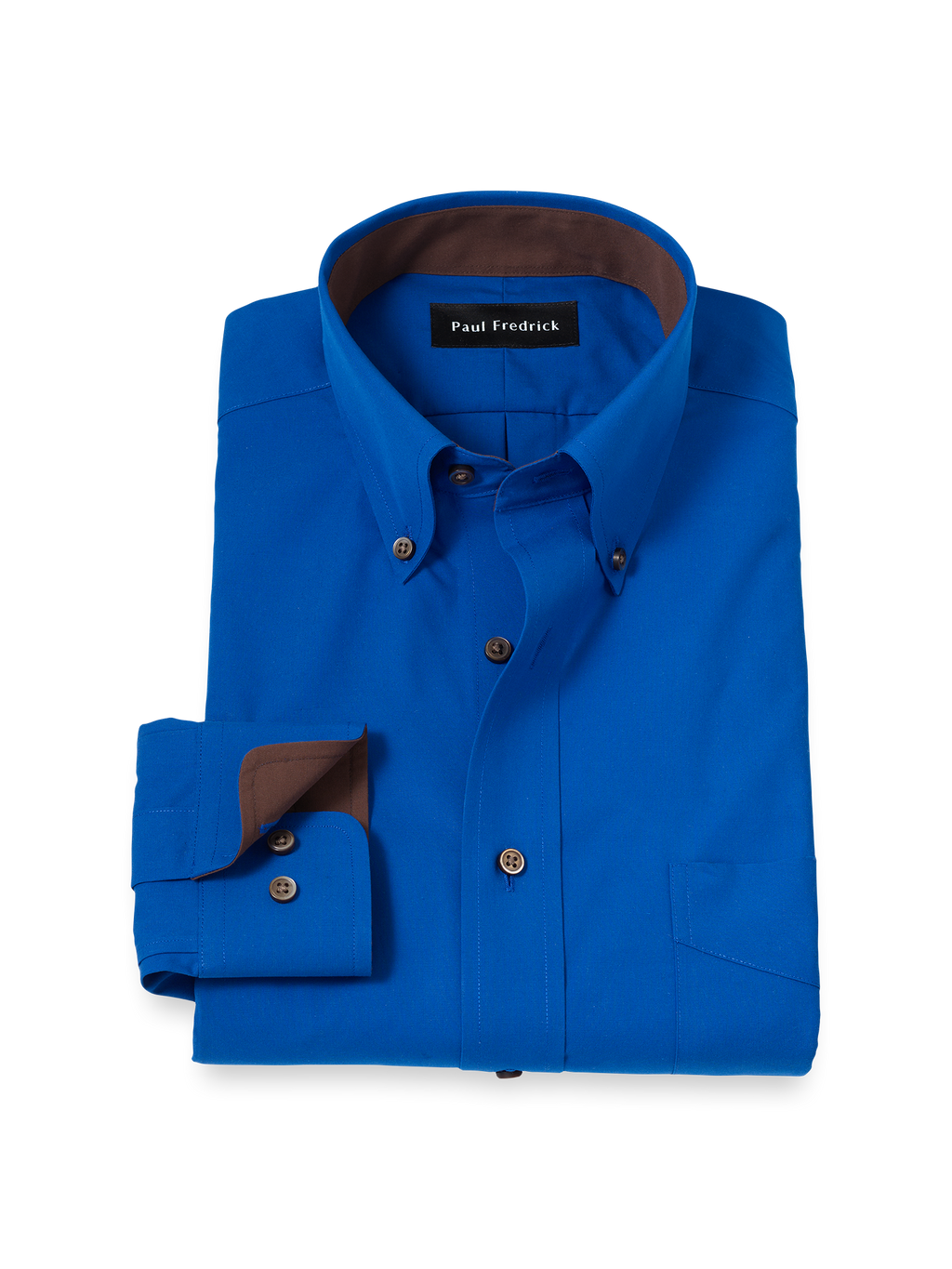 Product Image of Non-iron Cotton Solid Dress Shirt With Contrast Trim-Cobalt