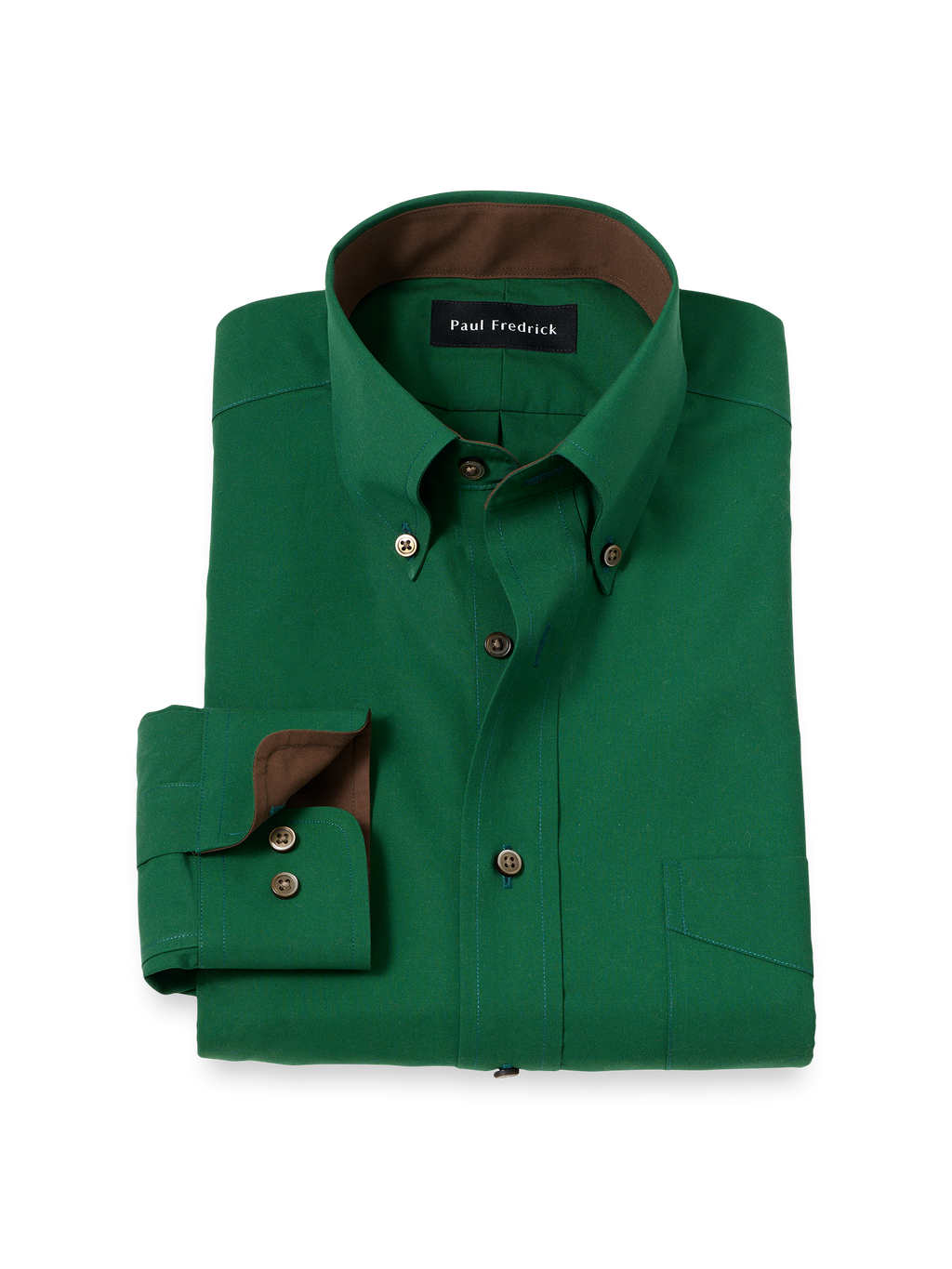 Product Image of Non-iron Cotton Solid Dress Shirt With Contrast Trim-Green