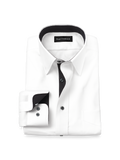 Product Image of Comfort Stretch Non-iron Solid Dress Shirt With Contrast Trim-White/Black