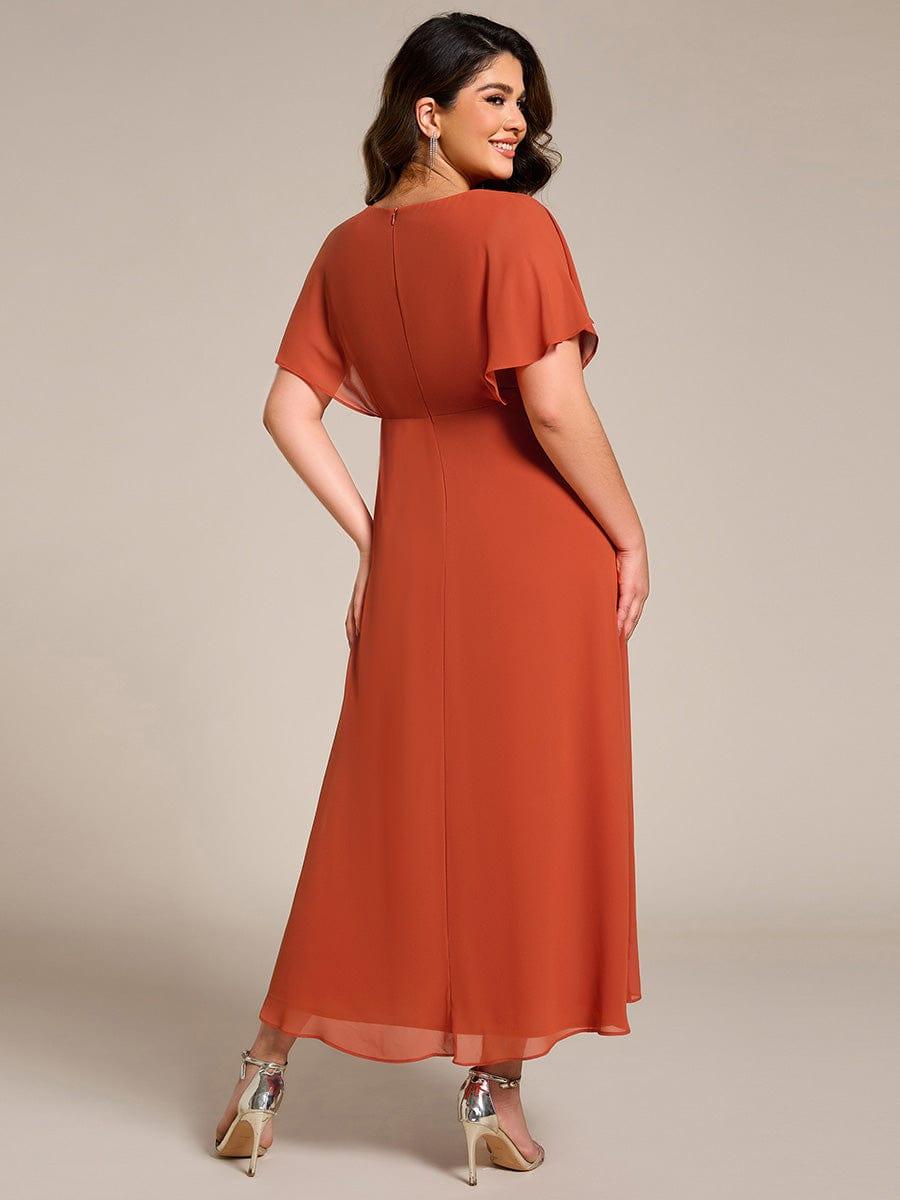 Elegant Short Sleeves A-Line Waist Applique Formal Dress with Lotus Leaf Hem #color_Burnt Orange