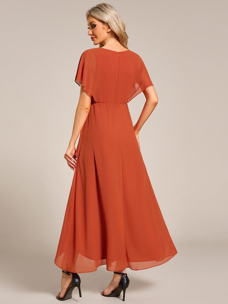 Elegant Short Sleeves A-Line Waist Applique Formal Dress with Lotus Leaf Hem #color_Burnt Orange