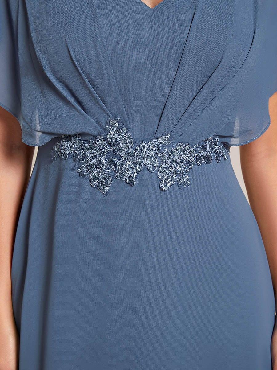 Elegant Short Sleeves A-Line Waist Applique Formal Dress with Lotus Leaf Hem #color_Dusty Blue