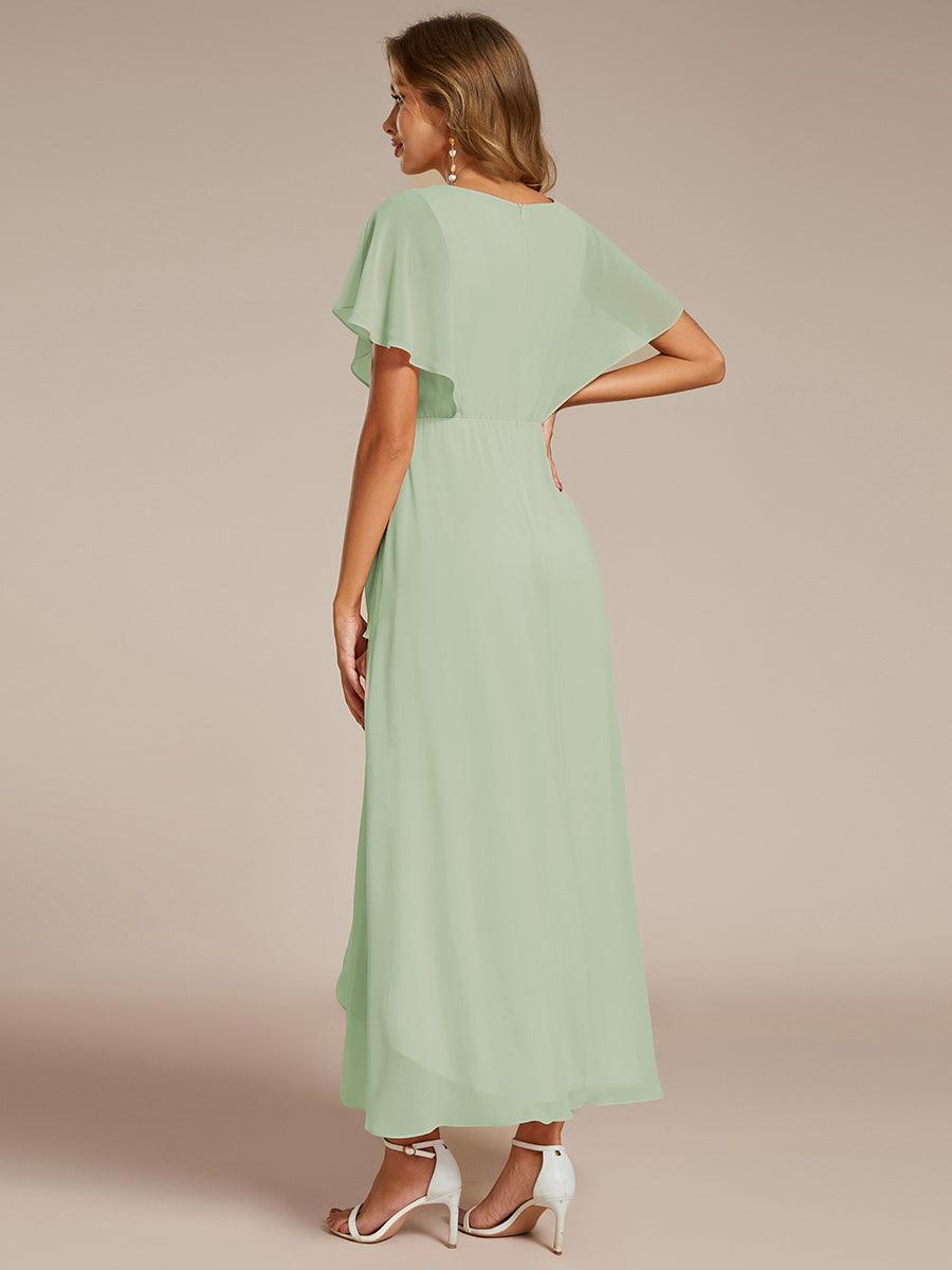 Elegant Short Sleeves A-Line Waist Applique Formal Dress with Lotus Leaf Hem #color_Mint Green