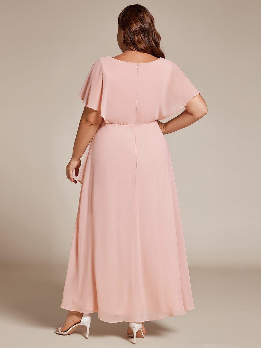 Elegant Short Sleeves A-Line Waist Applique Formal Dress with Lotus Leaf Hem #color_Pink
