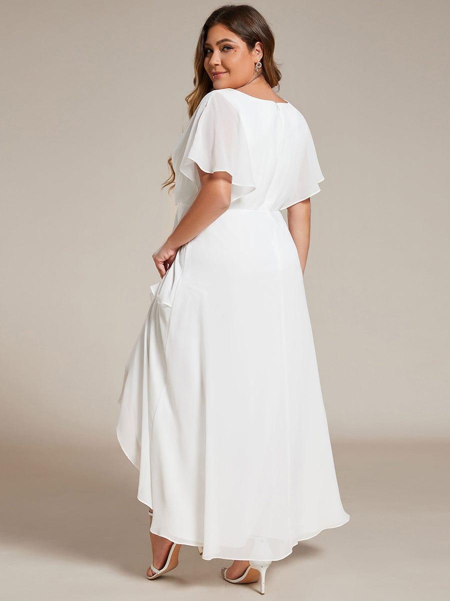 Elegant Short Sleeves A-Line Waist Applique Formal Dress with Lotus Leaf Hem #color_White