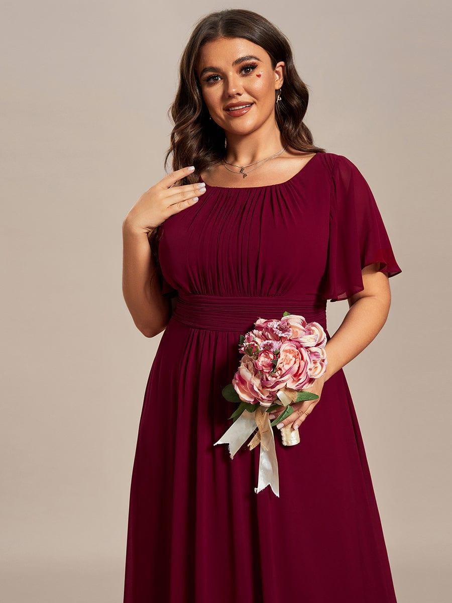 Plus Size Printed Chiffon Pleated Maxi Wedding Guest Dress #color_Burgundy