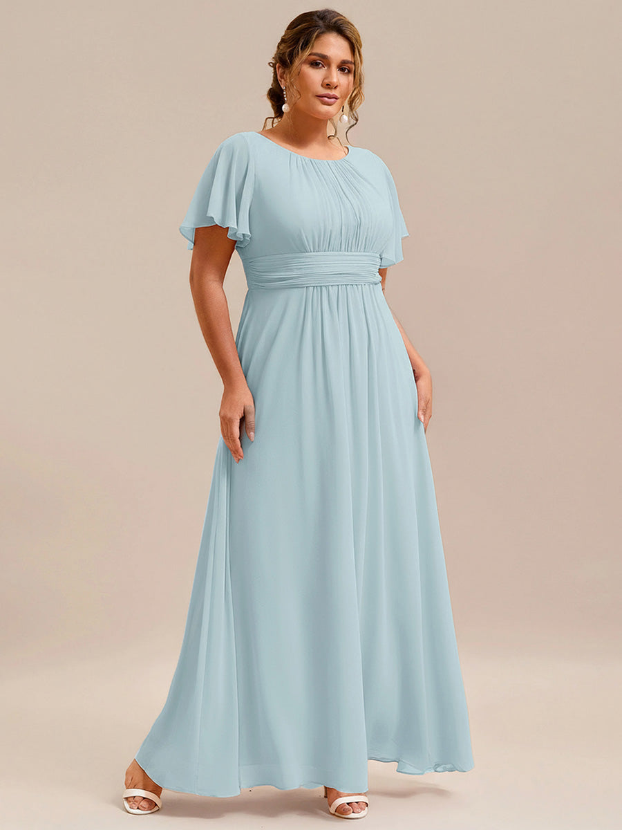 Plus Size Printed Chiffon Pleated Maxi Wedding Guest Dress #color_Sky Blue