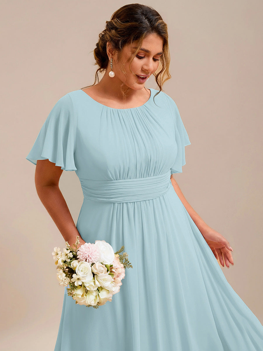 Plus Size Printed Chiffon Pleated Maxi Wedding Guest Dress #color_Sky Blue