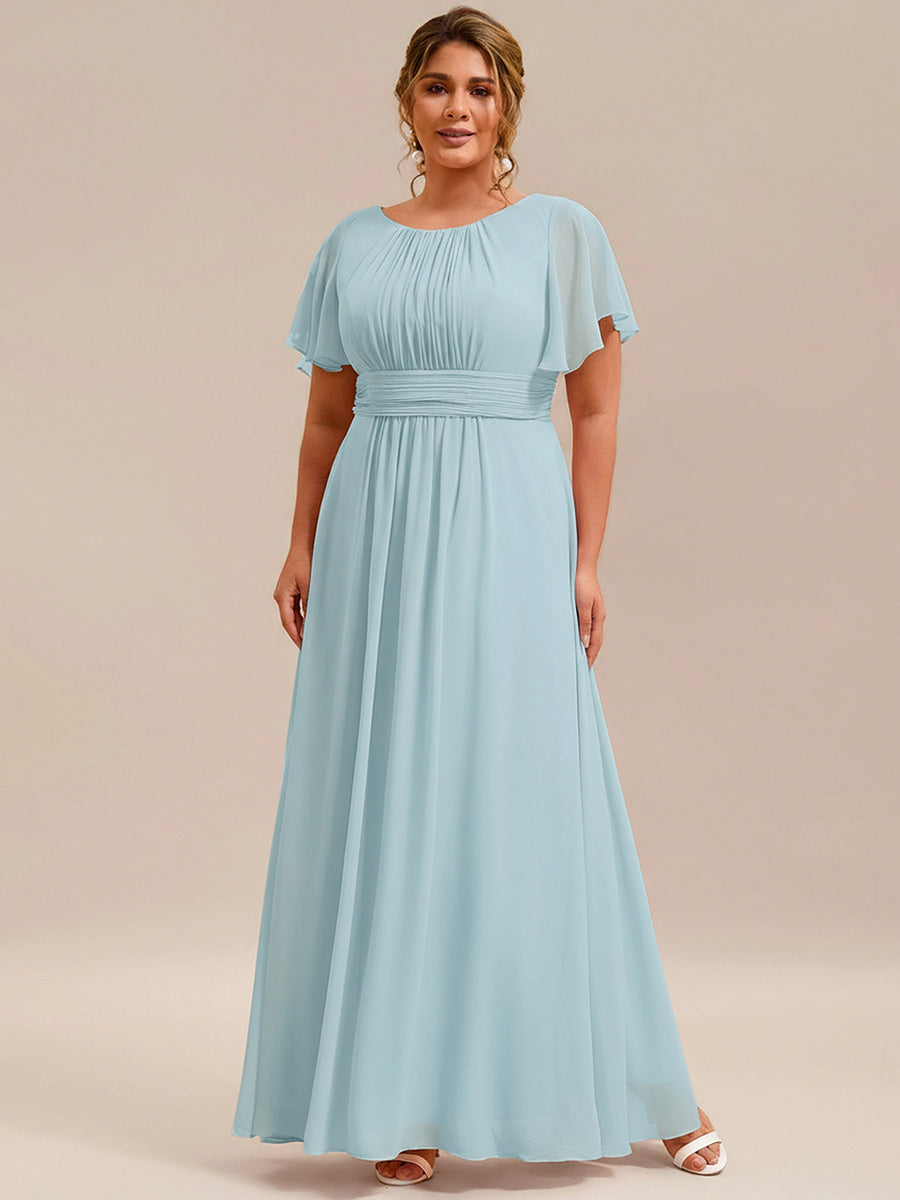 Plus Size Printed Chiffon Pleated Maxi Wedding Guest Dress #color_Sky Blue
