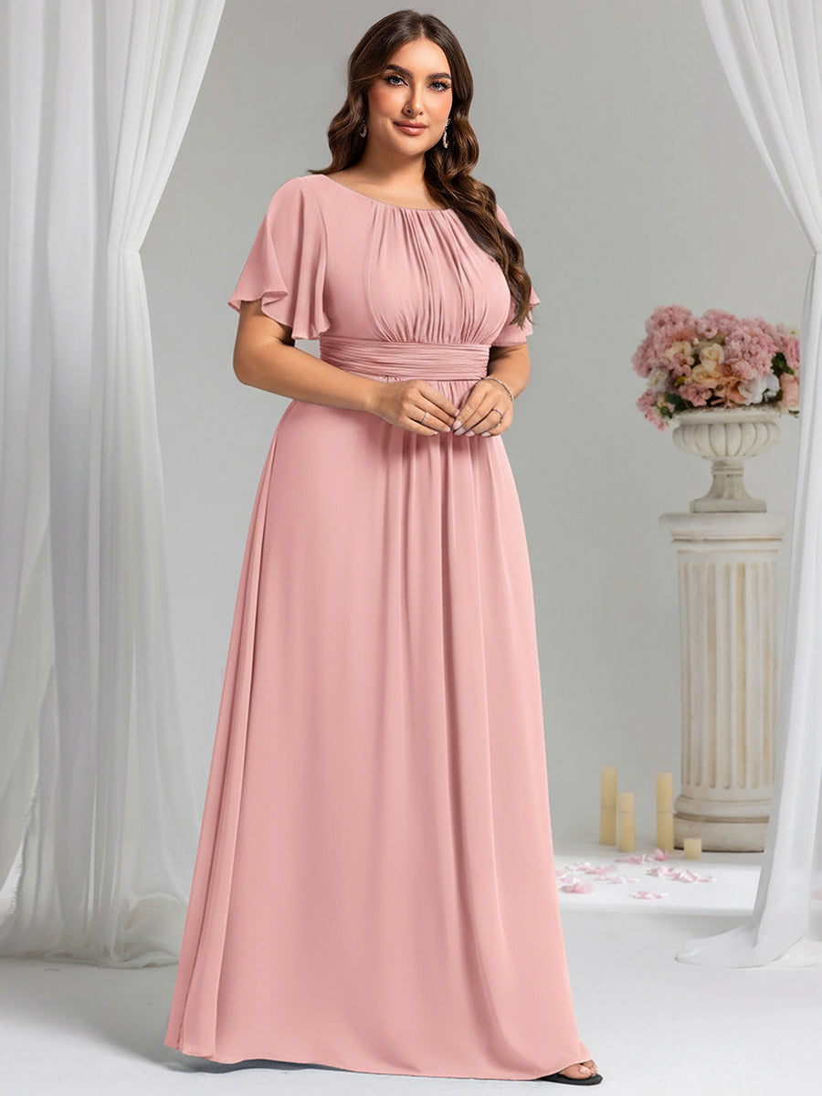 Plus Size Printed Chiffon Pleated Maxi Wedding Guest Dress #color_Dusty Rose