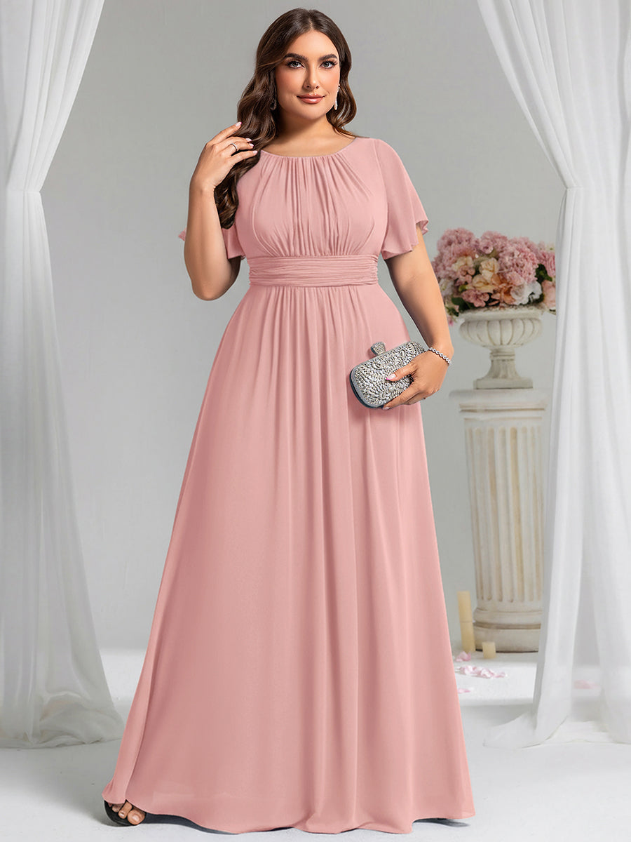 Plus Size Printed Chiffon Pleated Maxi Wedding Guest Dress #color_Dusty Rose