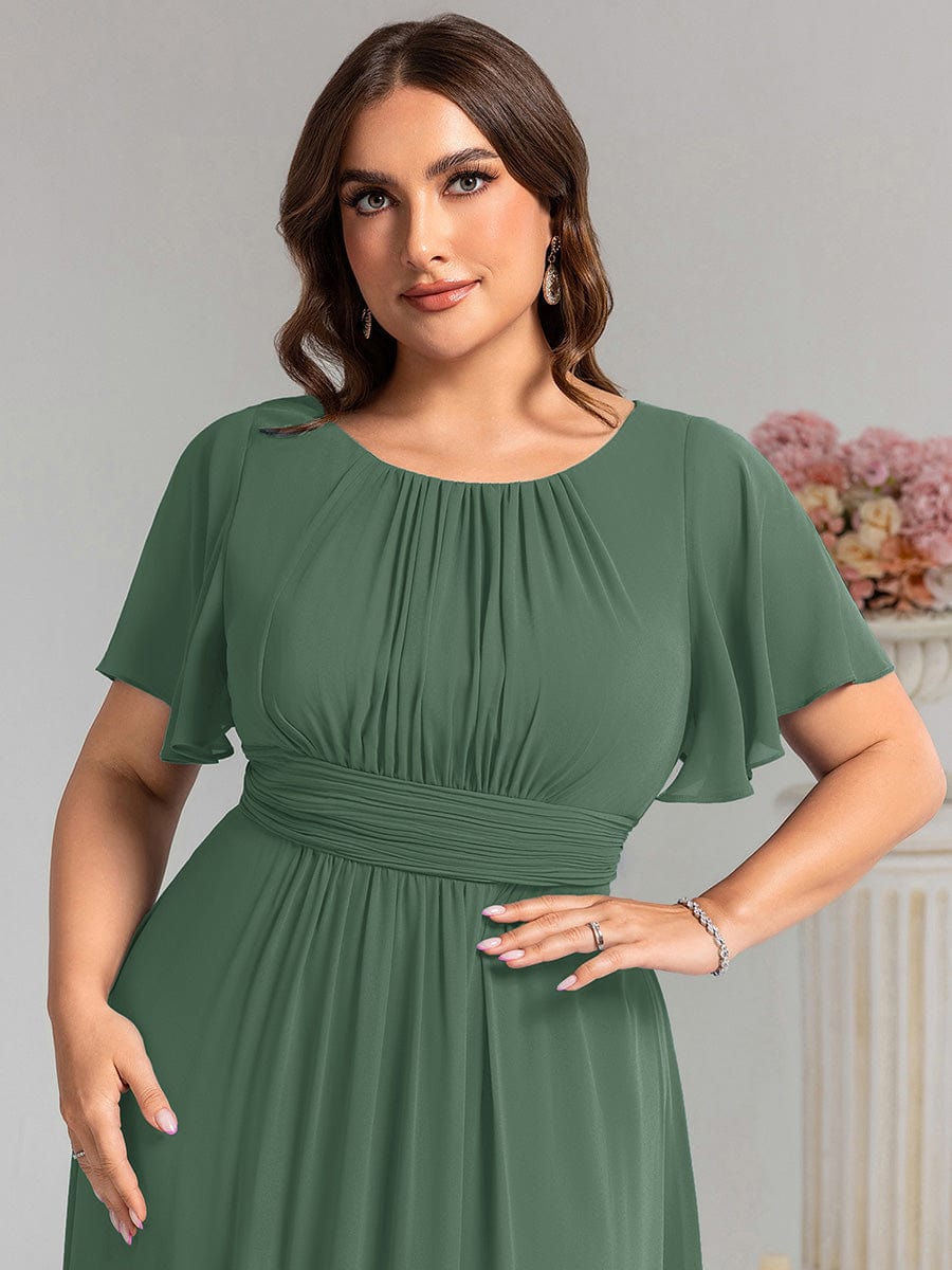 Plus Size Printed Chiffon Pleated Maxi Wedding Guest Dress #color_Eucalyptus