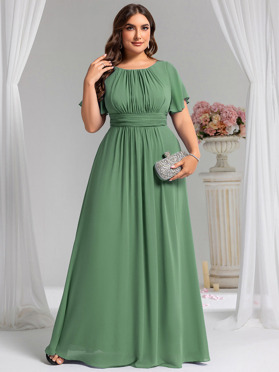 Plus Size Printed Chiffon Pleated Maxi Wedding Guest Dress #color_Green Bean