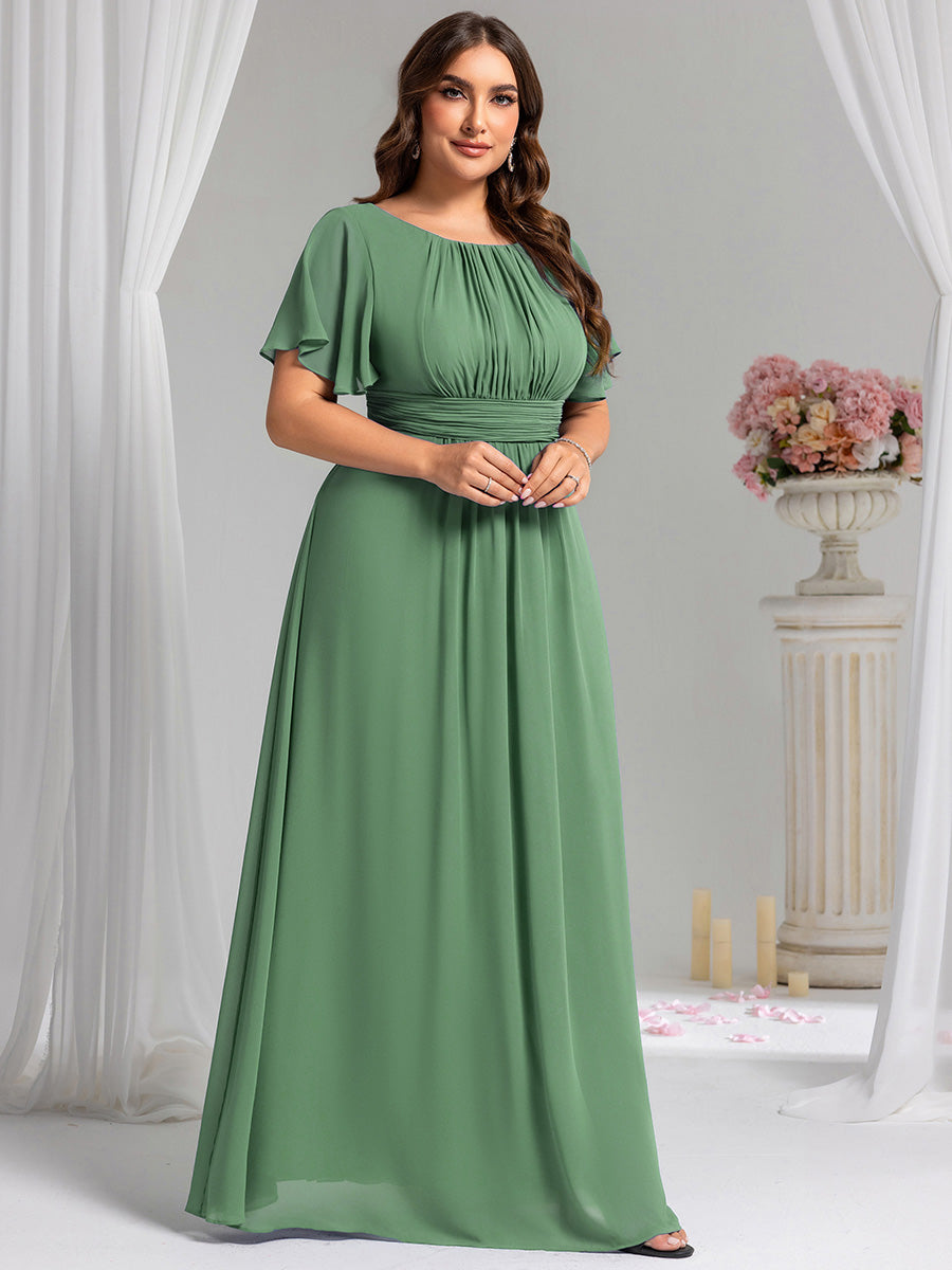 Plus Size Printed Chiffon Pleated Maxi Wedding Guest Dress #color_Green Bean