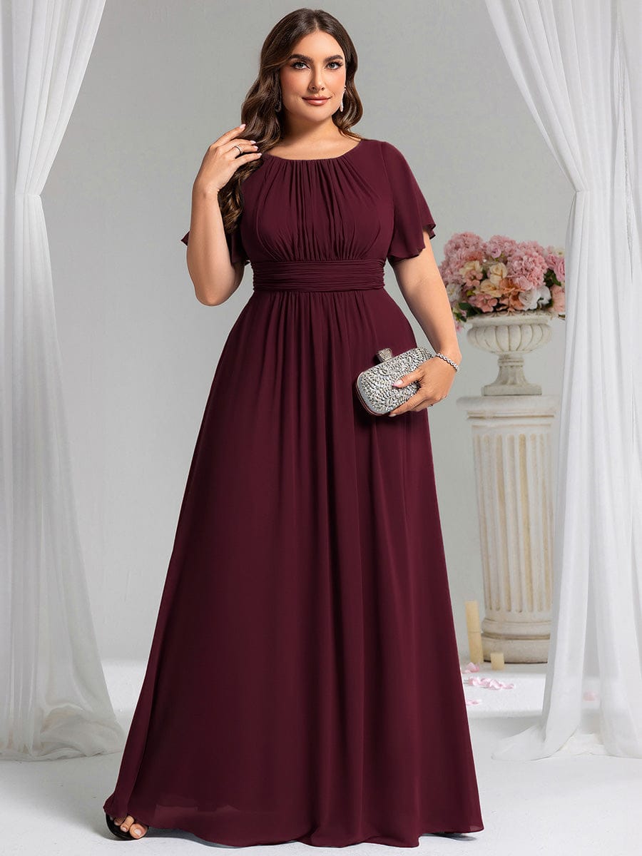 Plus Size Printed Chiffon Pleated Maxi Wedding Guest Dress #color_Mulberry