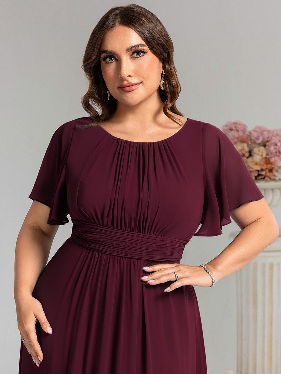Plus Size Printed Chiffon Pleated Maxi Wedding Guest Dress #color_Mulberry