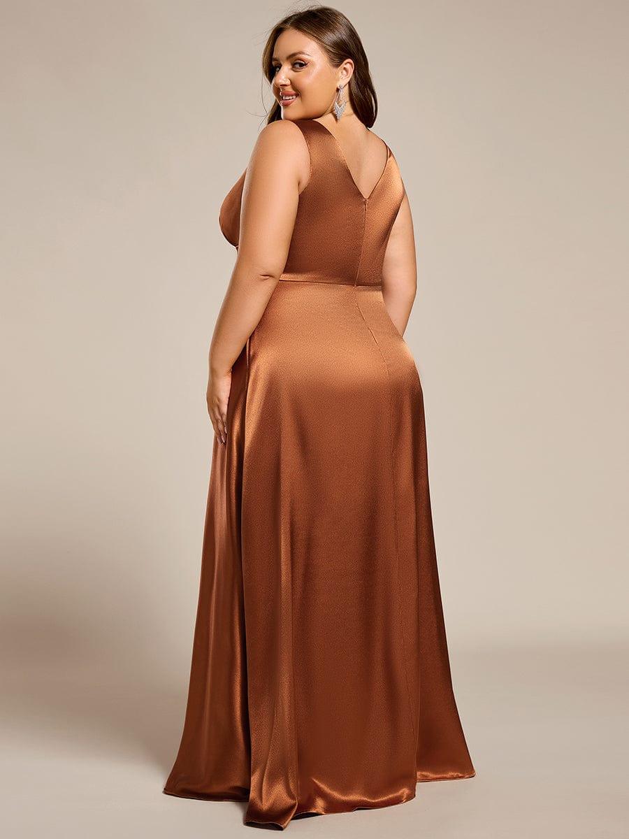Double V-neck Satin Maxi Formal Dress with Pockets #color_Copper
