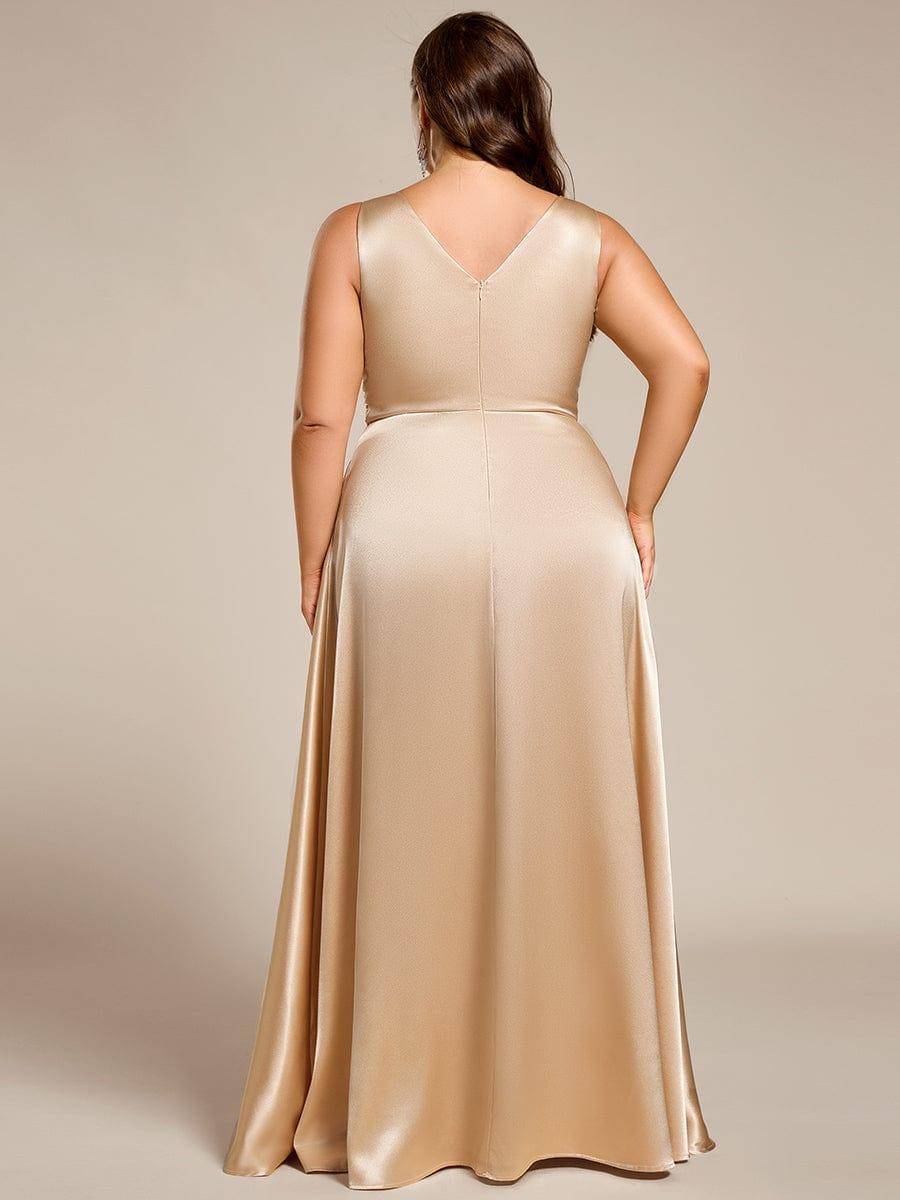 Double V-neck Satin Maxi Formal Dress with Pockets #color_Champagne