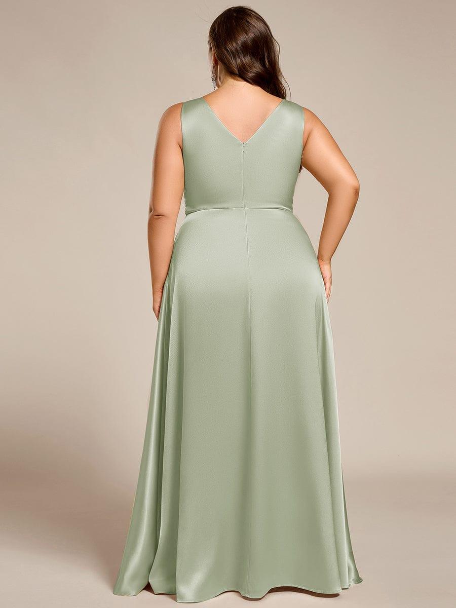 Double V-neck Satin Maxi Formal Dress with Pockets #color_Mint Green