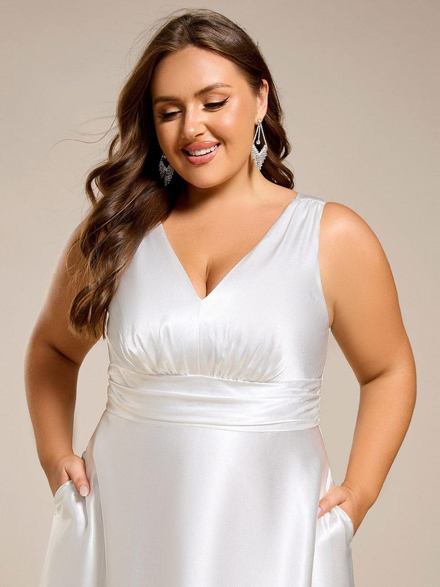 Double V-neck Satin Maxi Formal Dress with Pockets #color_White