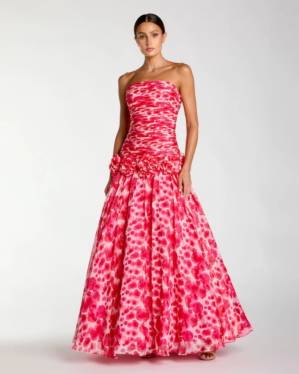 Prom Dresses Long Formal Prom Dress - 3D Floral Applique - Mac Duggal 56329 Grapefruit Multi-Chiffon-56329-Floral