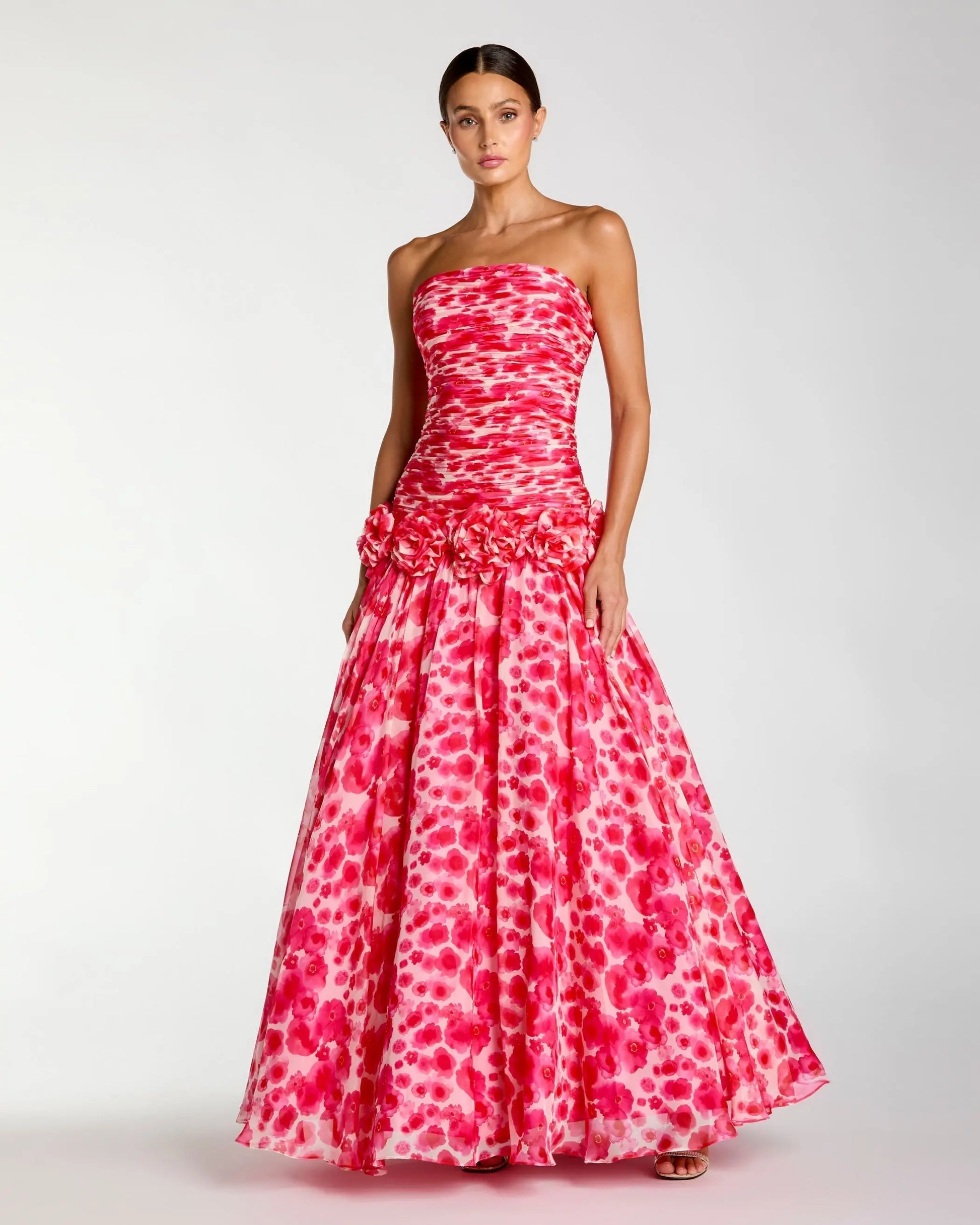 Prom Dresses Long Formal Prom Dress - 3D Floral Applique - Mac Duggal 56329 Grapefruit Multi-Chiffon-56329-Floral