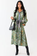 Hunter Green Boho Paisley Button Down Midi Dress
