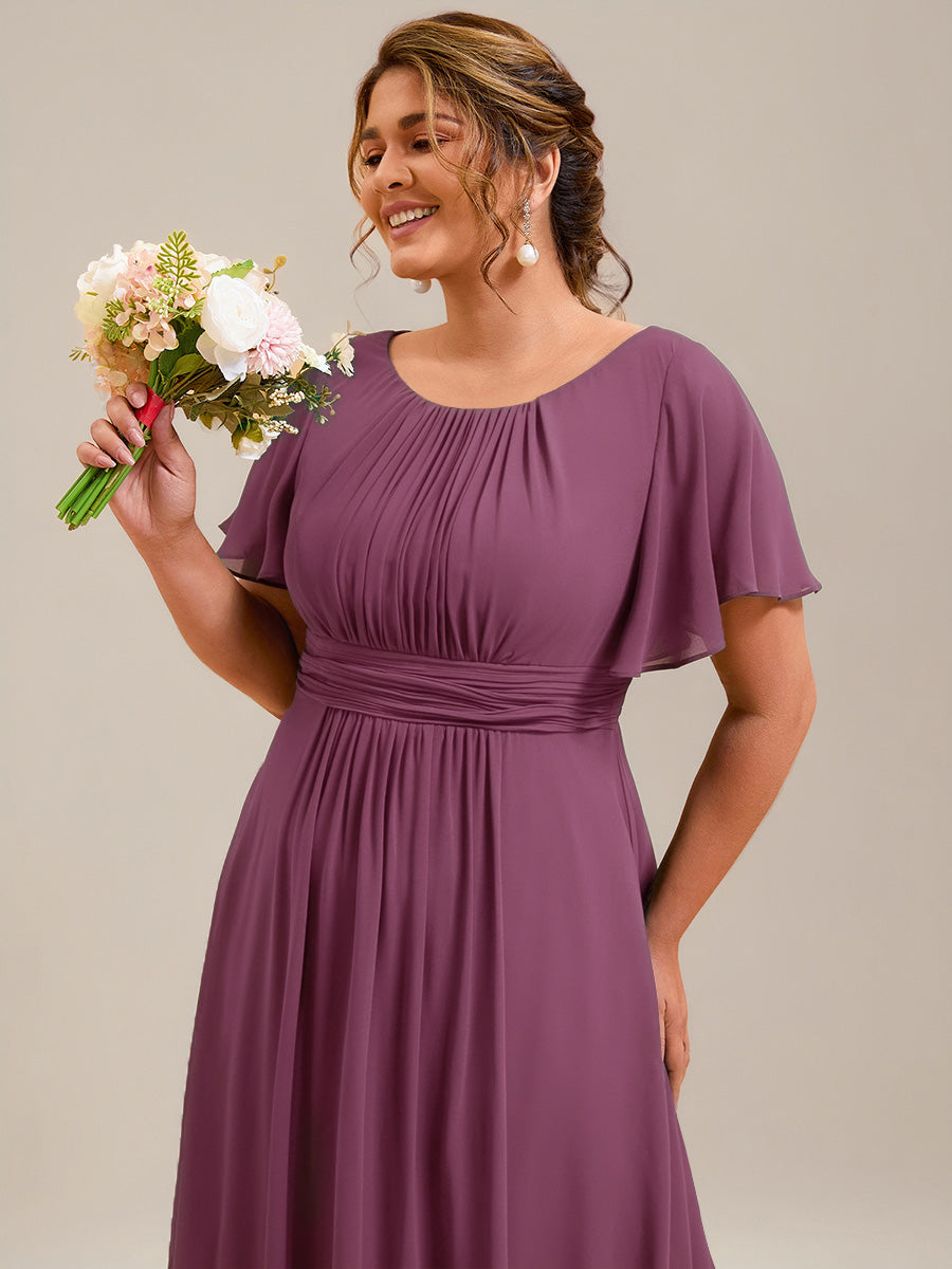 Plus Size Printed Chiffon Pleated Maxi Wedding Guest Dress #color_Damson