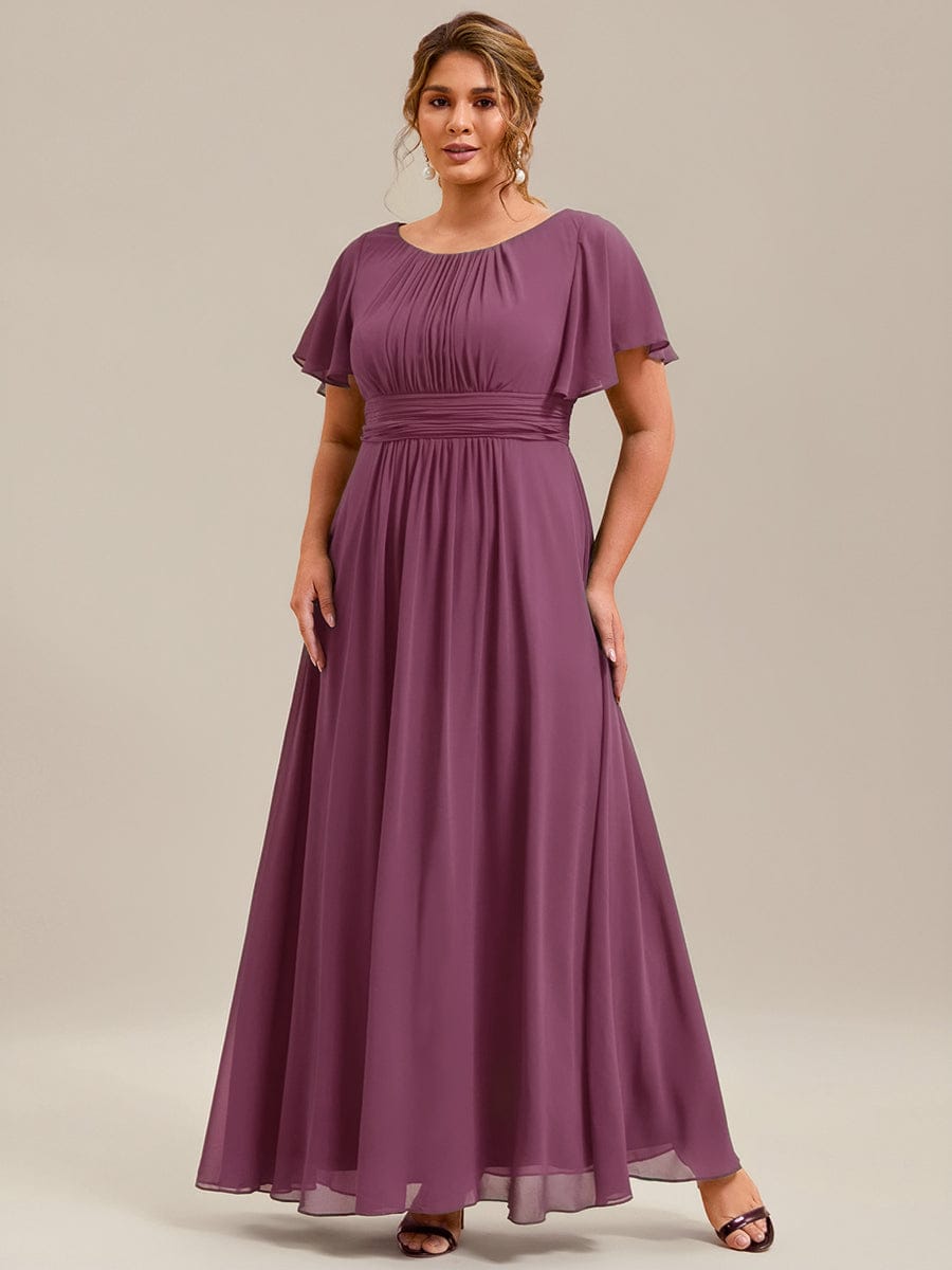 Plus Size Printed Chiffon Pleated Maxi Wedding Guest Dress #color_Damson