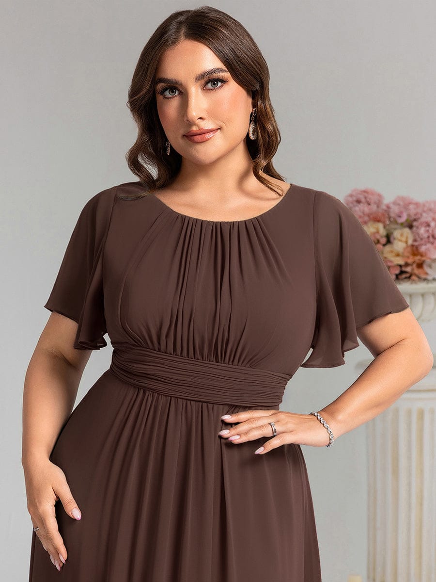 Plus Size Printed Chiffon Pleated Maxi Wedding Guest Dress #color_Espresso