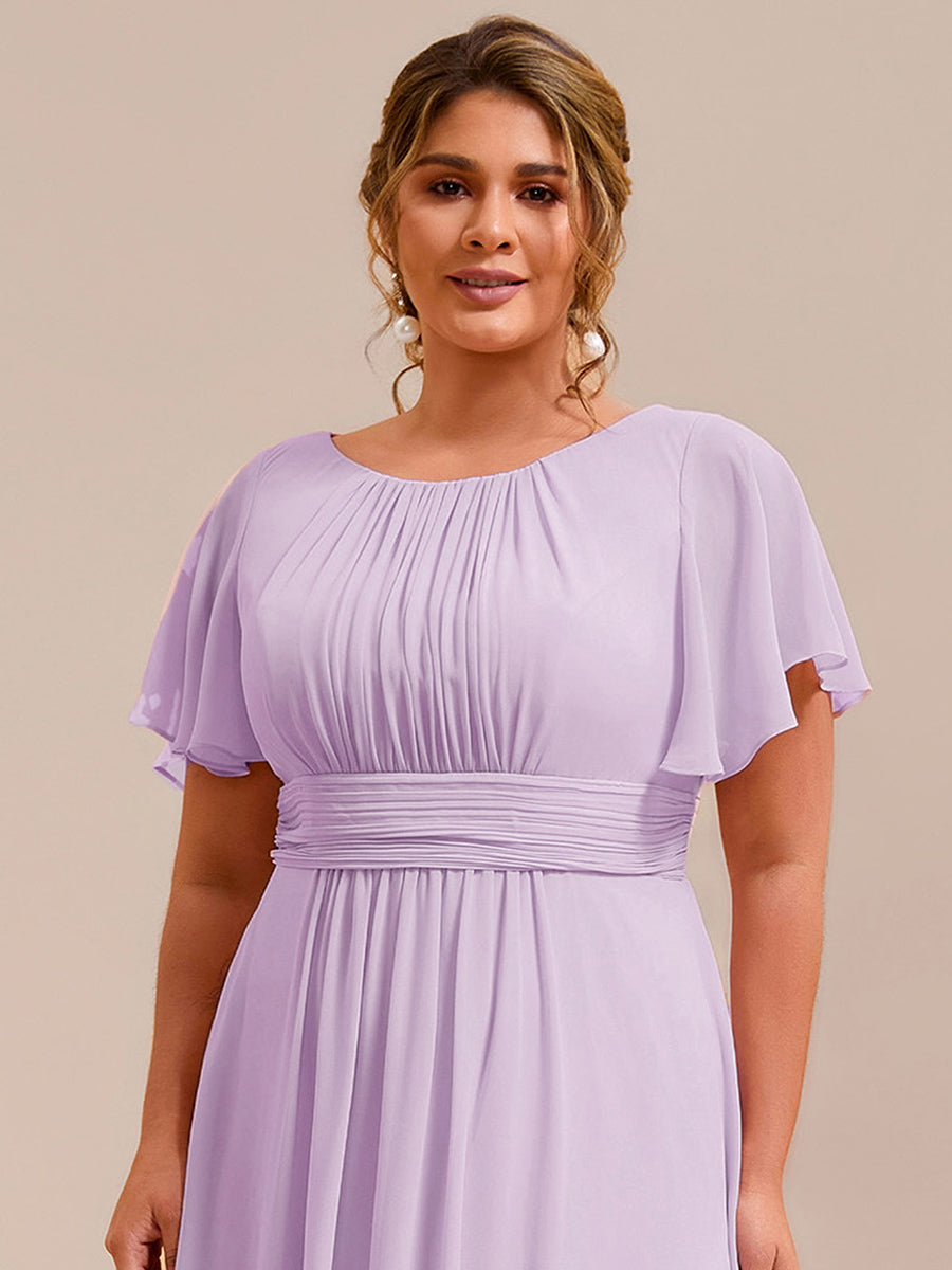 Plus Size Printed Chiffon Pleated Maxi Wedding Guest Dress #color_Frosted Lilac