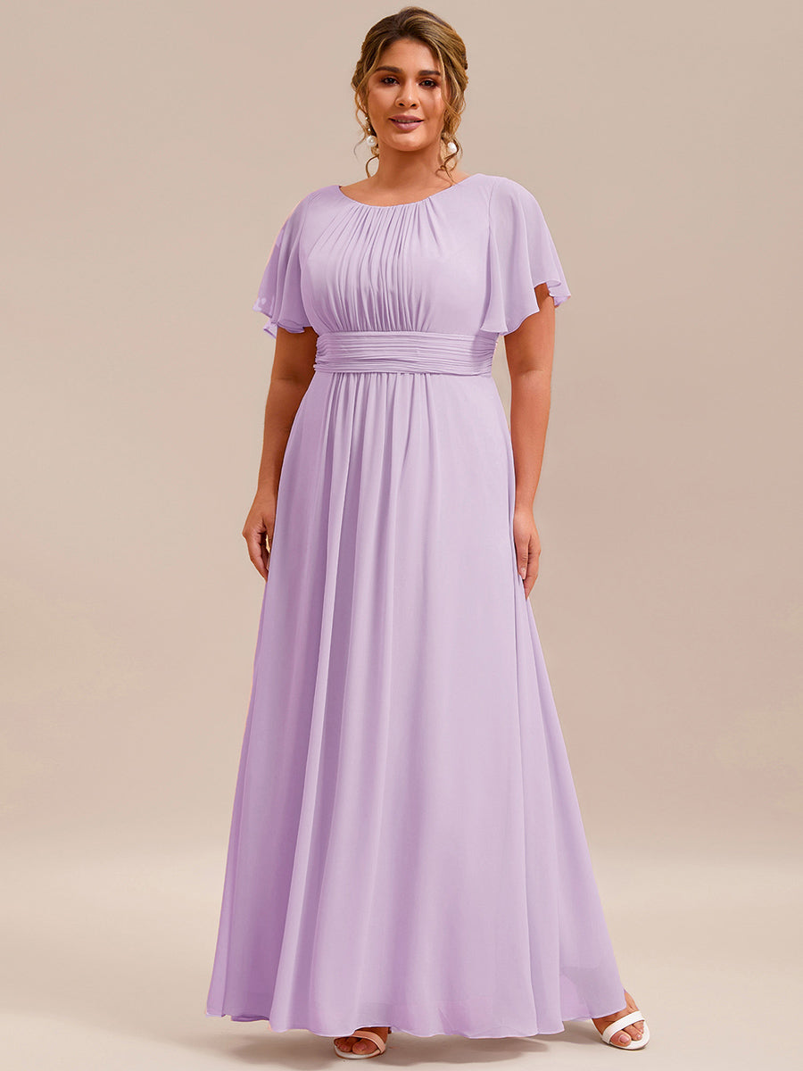Plus Size Printed Chiffon Pleated Maxi Wedding Guest Dress #color_Frosted Lilac
