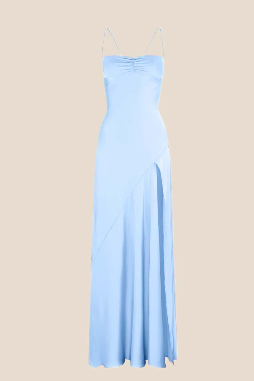 Spaghetti Straps Aqua Long Dress with Slit