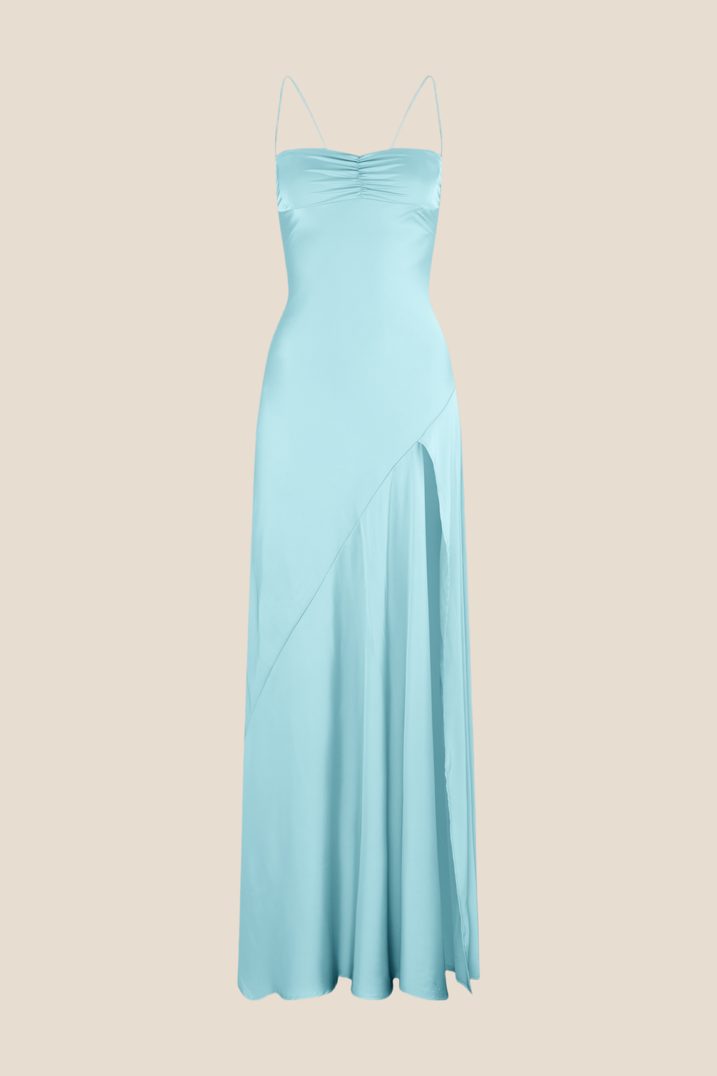 Spaghetti Straps Aqua Long Dress with Slit