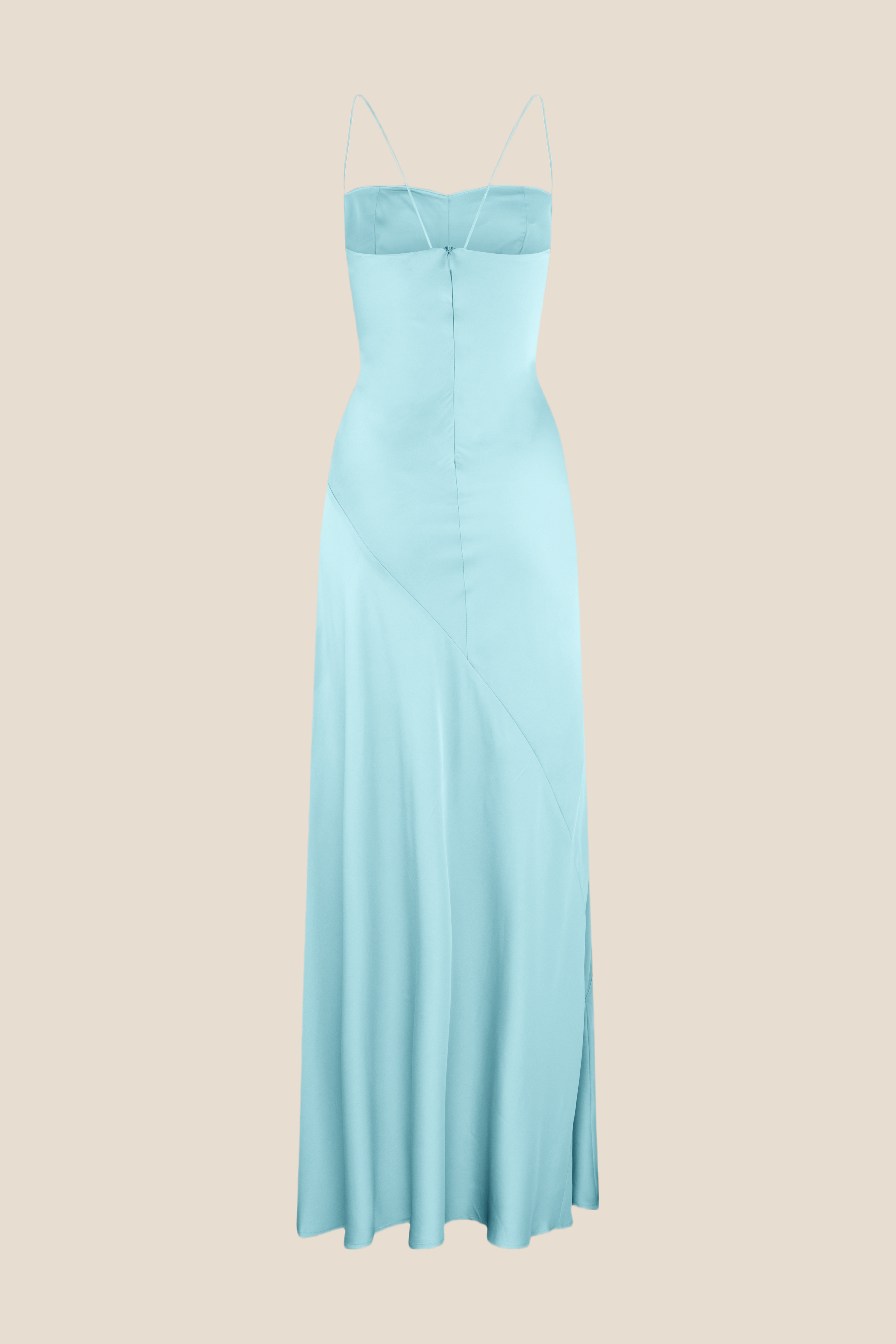 Spaghetti Straps Aqua Long Dress with Slit